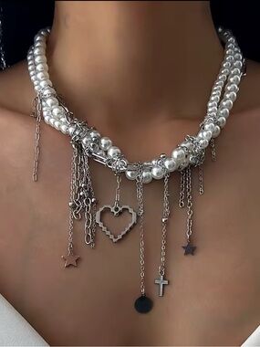 Kohl's White Pearl Multi-Charm Layered Necklace